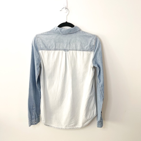 Madewell Two Toned Chambray Denim Colorblock Button Down Blouse Size XS - Picture 7 of 10